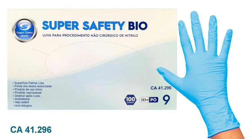 Imagem de Luva Nitrilica Super Safety Azul Para Procedimento Caixa Com 100 Unidades
