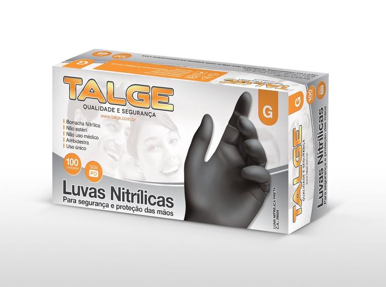 Imagem de Luva Nitrilo Preta G sem pó Talge cartucho 100 un