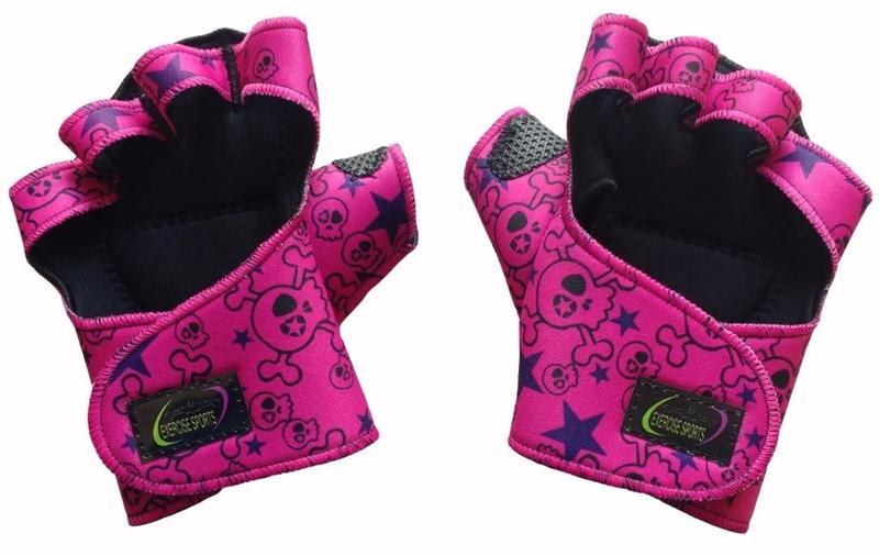 Imagem de Luva para Academia Luva com Polegar de Neoprene Caveira Rosa