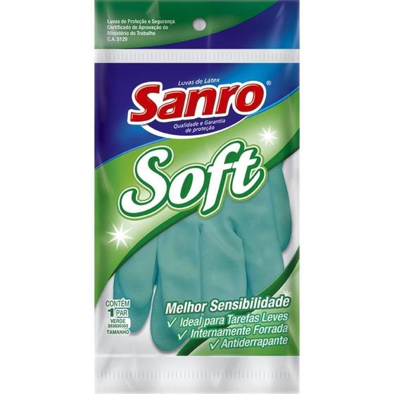 Imagem de Luva para Limpeza SOFT Pequena Verde Látex com Forro Flocado