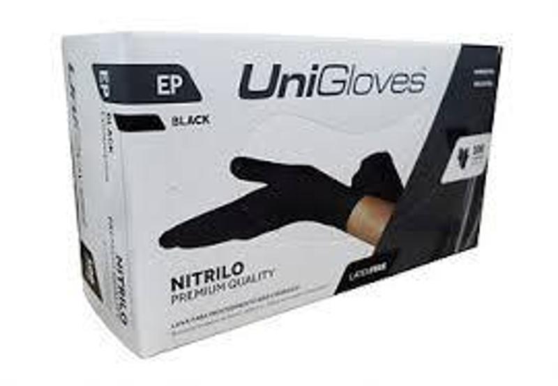 Imagem de Luva para procedimento Não Cirúrgico Preta sem pó M - NITRILO  Unigloves Premium Quality Black