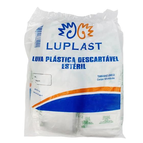 Imagem de Luva Plástica Descartável Transparente Estéril Luplast 100 Unidades Tamanho Único