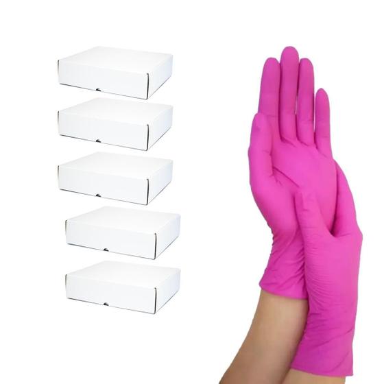 Imagem de Luva Rosa De Procedimento Nitrílica Cx 100 Un Kit 5