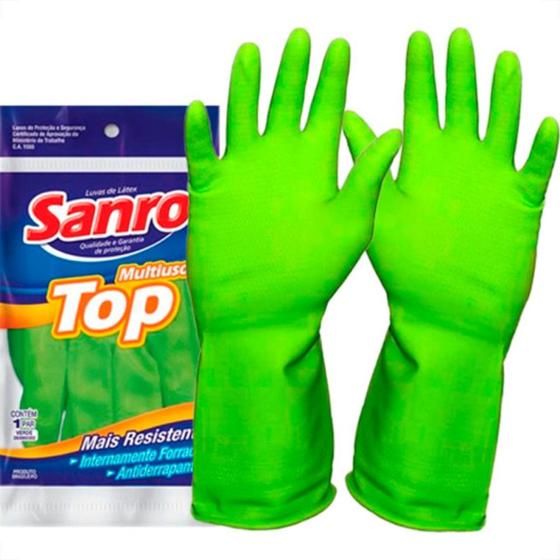 Imagem de Luva Sanro Forrada Top Verde ,M - Kit C/10 PR