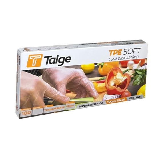 Imagem de Luva talge tpe soft descartável transparente m 100 uni tam g