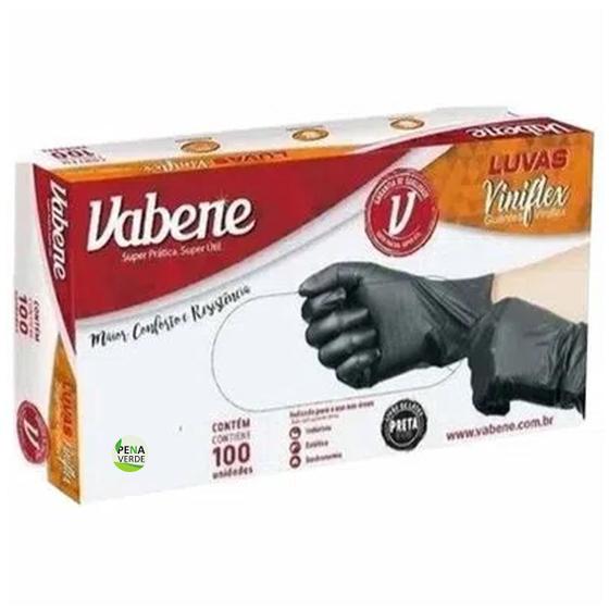 Imagem de Luva Viniflex 100 Unidades Preta Descartável Vabene Proteção