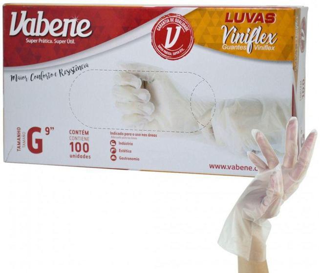 Imagem de Luva Viniflex Descartável Procedimentos Sem Pó 100 Luvas G - Vabene