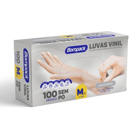 Imagem de Luva Vinil M Bompack S/ Pó Com 100 Unidades