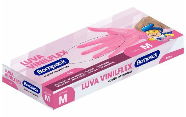 Imagem de Luva vinilflex bompack sem pó rosa tamanho m c/ 100 unidades