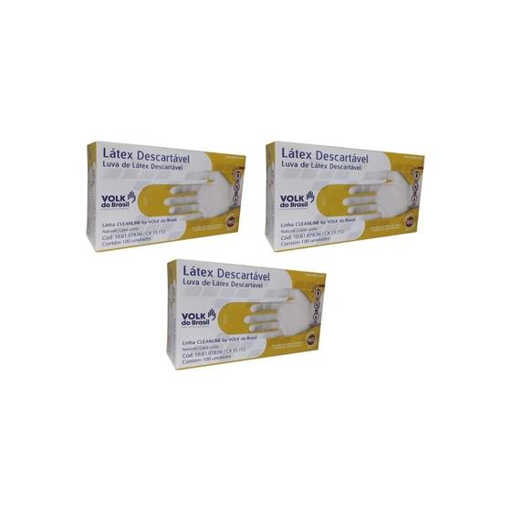 Imagem de Luvas De Latex Volk Com 100Un Grande Com Amido - Kit C/3Un