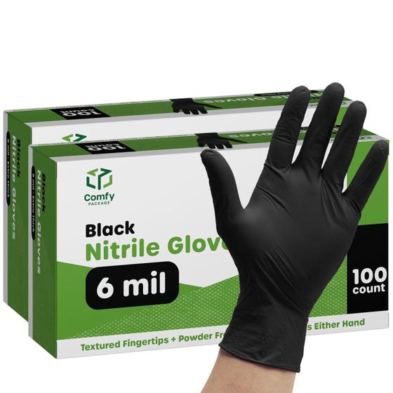 Imagem de Luvas de nitrilo descartáveis, embalagem confortável, 6 ml, pretas (M) x 200