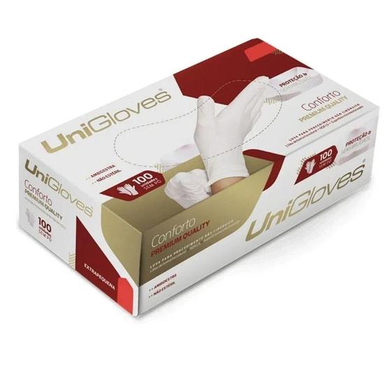 Imagem de Luvas Látex Unigloves Branca - Conforto Premium Quality -  100 Unidades - Sem Pó - Tam P
