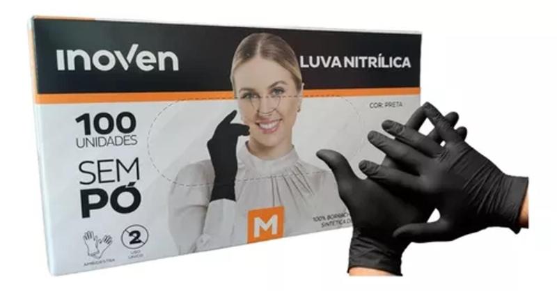 Imagem de Luvas Nitrílicas Inoven Preta M Sem Pó 100und