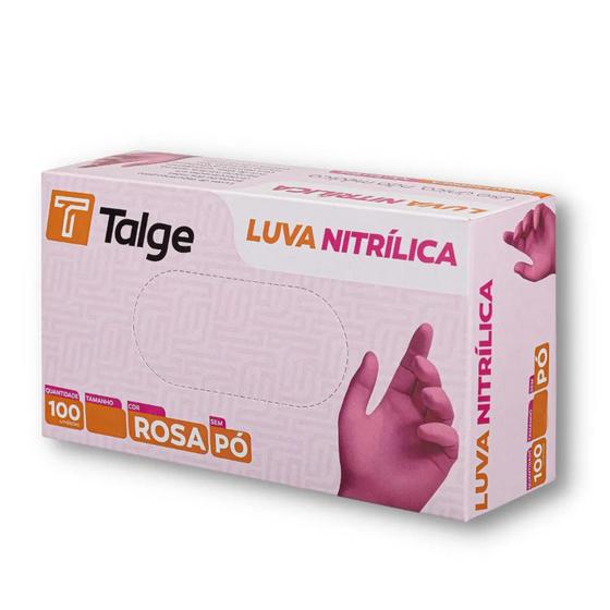 Imagem de Luvas Nitrílicas Talge Tam. G Sem Pó Rosa - (100 Unidades)