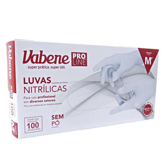 Imagem de Luvas Nitrílicas Vabene Pro Line Sem Pó Tam:m C/100 Uni Branca Ref.:3084