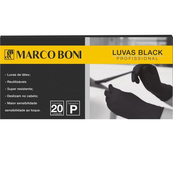 Imagem de Luvas profissionais cabeleireiros latex preto p 20un marco boni