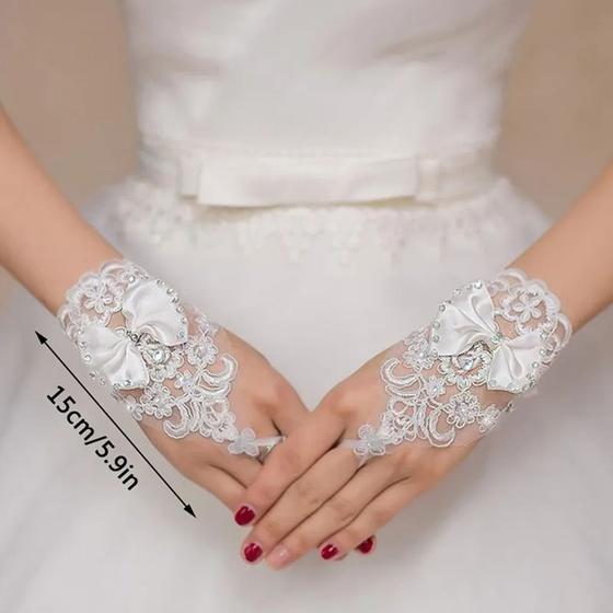 Imagem de Luvas Sem Dedos de Renda Para Noivas e Festas de Casamento Noivado