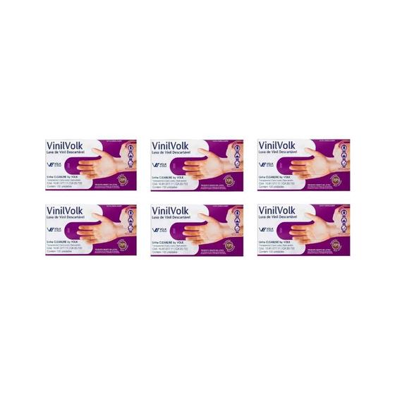 Luvas Vinil Volk Com 100Un Pequena Sem Amido - Kit C/6Un Imagem de Luvas Vinil Volk Com 100Un Pequena Sem Amido - Kit C/6Un
