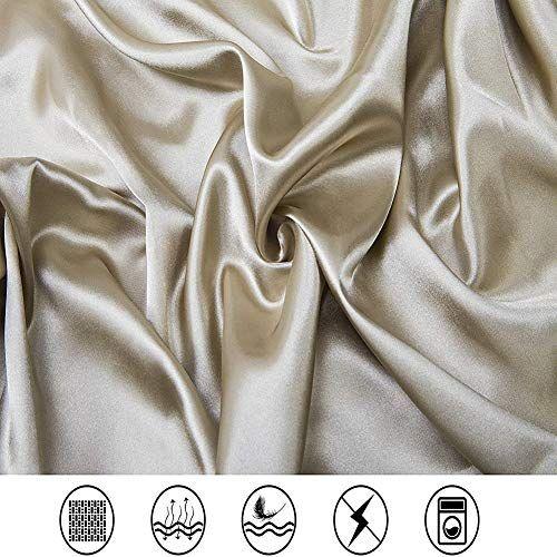 Imagem de Luxbedding Satin Sheets King, Lençóis macios de cama de seda, folha de seda taupe com 1 folha de bolso profundo e 1 folha plana & 2 fronhas de cetim sedosa