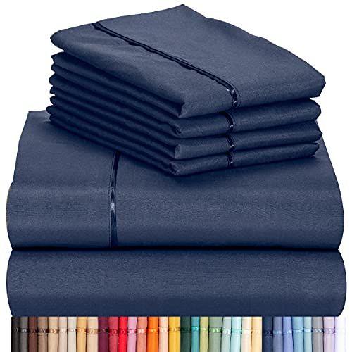 Imagem de LuxClub 6 PC Sheet Set Folhas de Bambu Bolsos Profundos 16" Eco Friendly Rugas Folhas Livres Máquina Lavada Hotel Roupa de Cama Macia - Rainha da Marinha