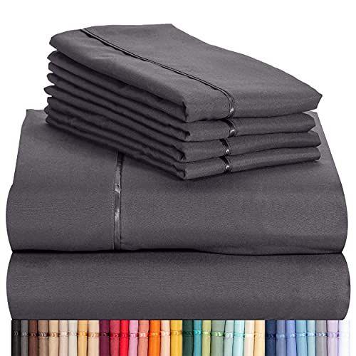 Imagem de LuxClub 6 PC Sheet Set Folhas de Bambu Bolsos Profundos 16" Máquina Livre de Rugas Ecológicas Lavada Hotel Seda macia - Dark Grey Queen