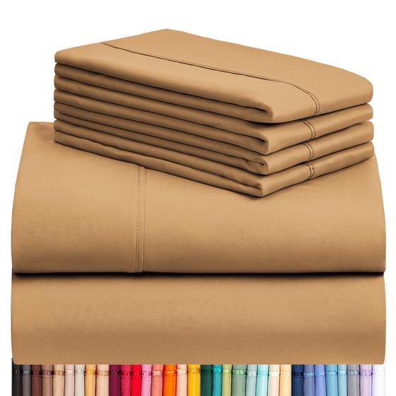 Imagem de LuxClub 6 PC Sheet Set Folhas de Bambu Bolsos Profundos 18" Eco Friendly Rugas Sem Bandejas Máquina Lavável Hotel Roupa de Cama Seda Macia - Gold California King