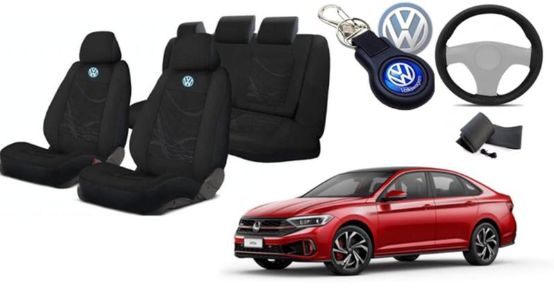 Imagem de Luxo e Conveniência: Capas de Tecido Jetta 2020-2023 + Volante + Chaveiro Volkswagen