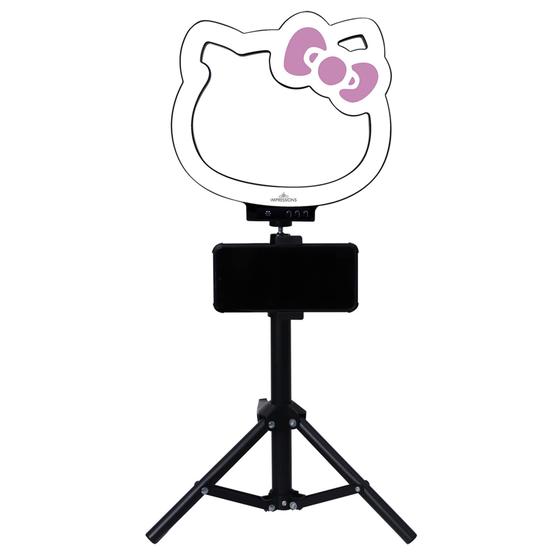 Imagem de Luz de anel de mesa RGB Impressions Vanity Hello Kitty de 10 polegadas com suporte e suporte para telefone, luzes LED para selfie com modos de cores arco-íris, sensor de ruído que afetam a luz e a batida musical, perfeita para TikTok