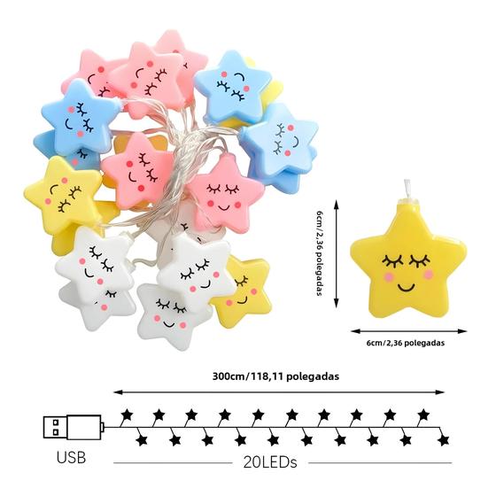 Imagem de Luz de Cordão LED com 20 Luzes em Formato de Nuvem - À Prova D'Água - 10 Pés - USB - Ideal para Festa e Natal