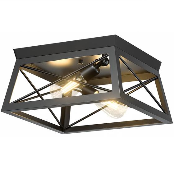 Imagem de Luz de teto Pynsseu Industrial 2 Lights Farmhouse Black