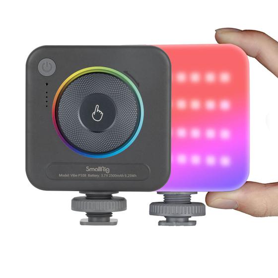 Imagem de Luz de vídeo SMALLRIG P108 RGB 360 em cores com 3 sapatos frios