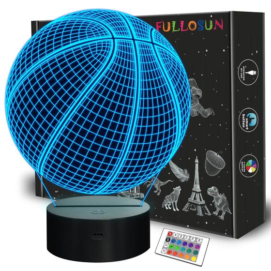 Imagem de Luz noturna FULLOSUN Basketball 3D Illusion Light com controle remoto