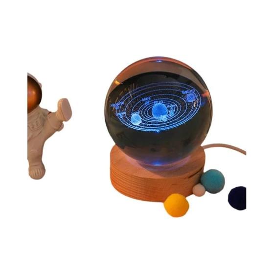 Imagem de Luz Noturna LED USB 3D - Lâmpada Galaxy Crystal Ball com Formato de Lua e Planeta