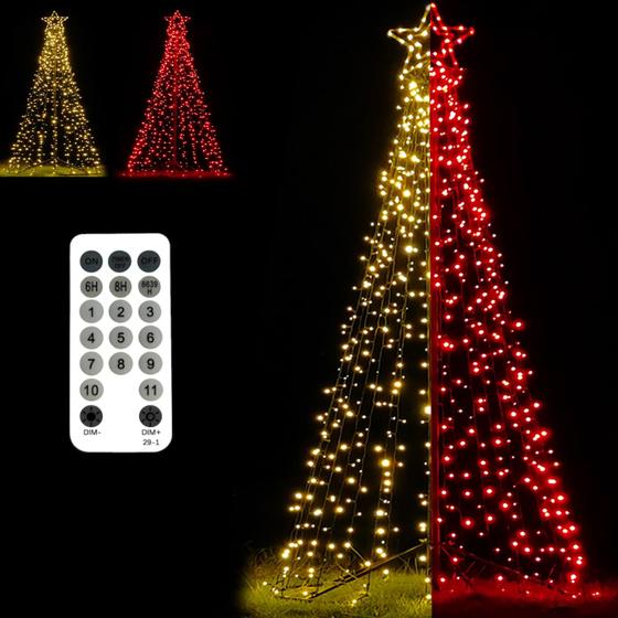 Imagem de Luzes de árvore de Natal Fairyrain 2,4 m com 678 LED quente branco/vermelho