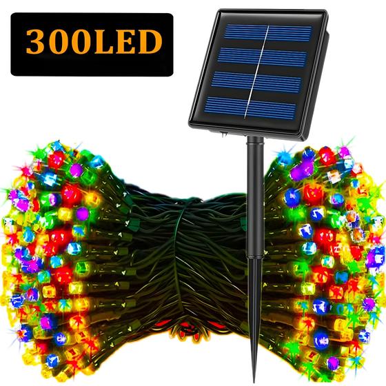 Imagem de Luzes de Cordas Solares LED à Prova d'Água - 300 LEDs, 8 Modos - Ideal para Natal e Decoração Externa