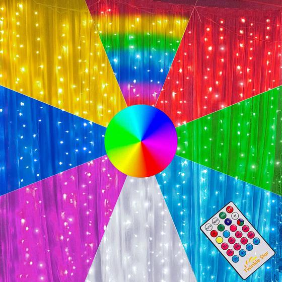 Imagem de Luzes de Cortina LED com 300 LEDs RGB - Efeito Arco-Íris