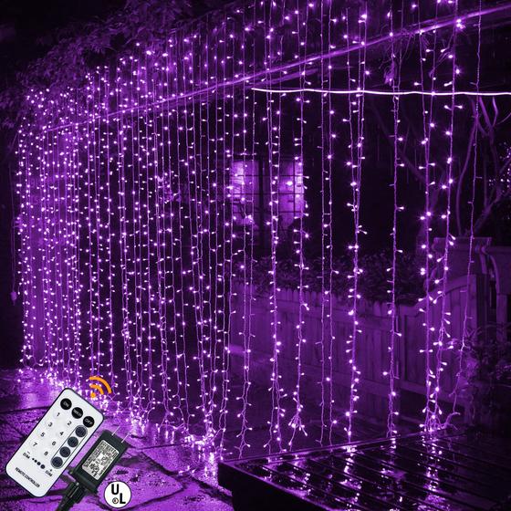 Imagem de Luzes de Cortina LED MAGGIFT - 304 Lâmpadas Roxas (3x3m) com Controle Remoto