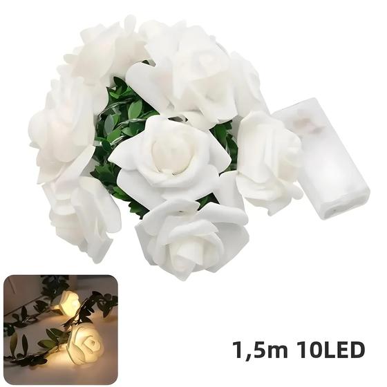 Imagem de Luzes de Fada LED com 10 Rosas - Lâmpada Noturna com Bateria para Decoração de Festa