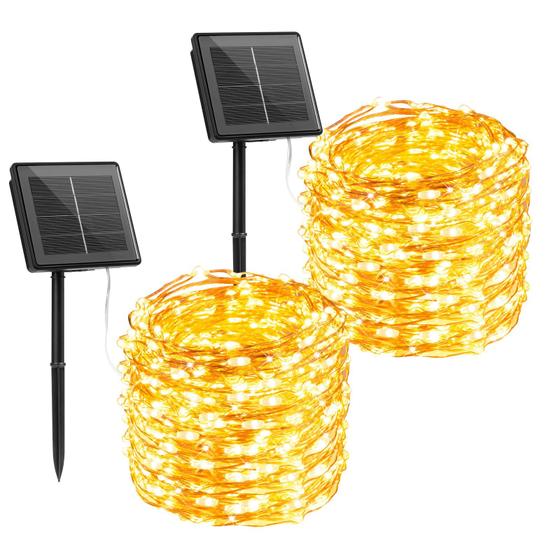 Imagem de Luzes de Fada Solar Brightown - 66 Pés, 200 LEDs, 8 Modos - Pacote com 2