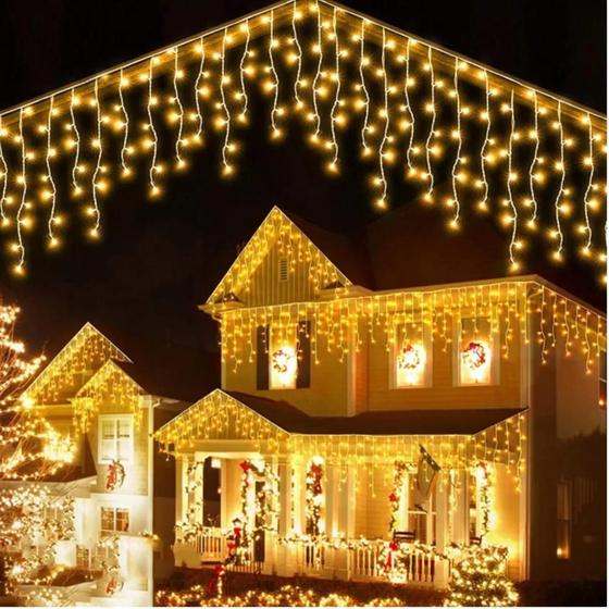 Luzes de Natal Cascata 400 Led 10m Branco Quente Frio RGB 220/110 v Decoração Casa Casamento Aniversario Natalino Prova Agua - AMG
