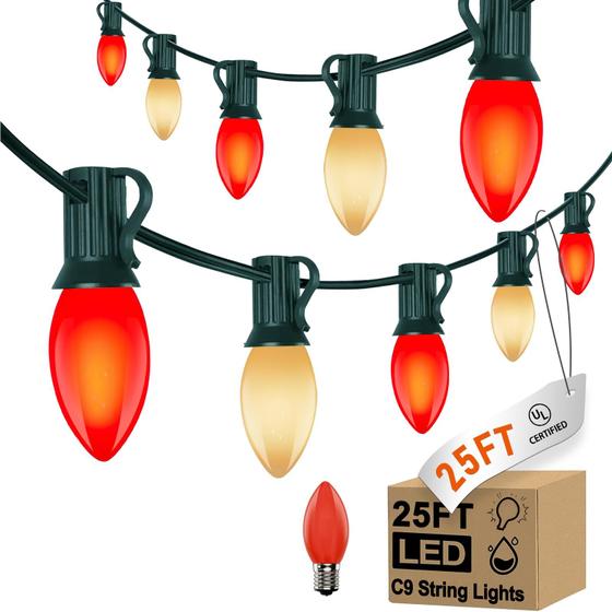 Imagem de Luzes de Natal Konictom 25FT LED vermelho branco C9 26 lâmpadas