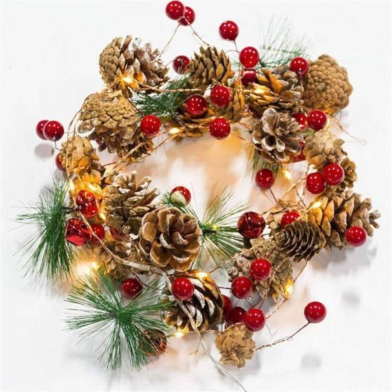Imagem de Luzes de Natal LED com Pinhas - Fio de Cobre