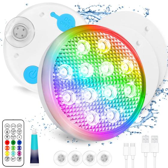 Imagem de Luzes de Piscina Recarregáveis TEPENAR - 16 Cores - Pacote com 2