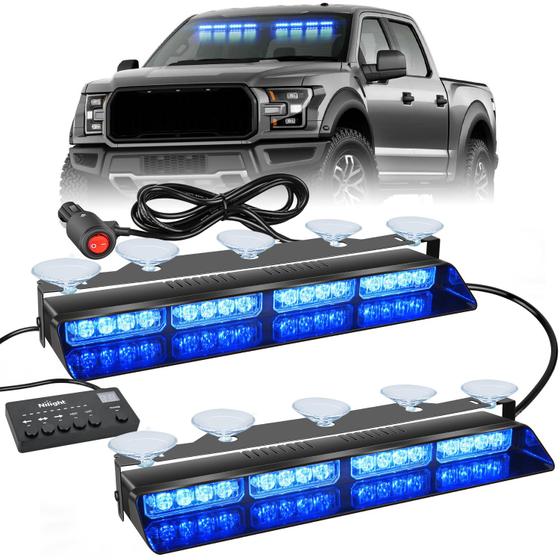 Imagem de Luzes de Strobo de Emergência Nilight - 32 LEDs Azuis com Controlador