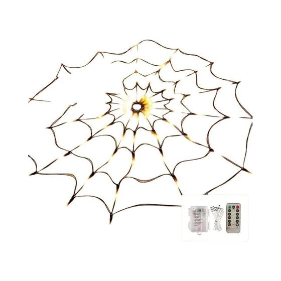 Imagem de Luzes de Teia de Aranha Brilhantes para Halloween - Decoração Interna e Externa