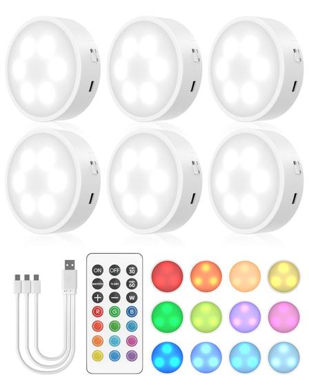 Imagem de Luzes Puck Recarregáveis Goodea.fun - Pacote com 6 Cores e 13 Modos RGB