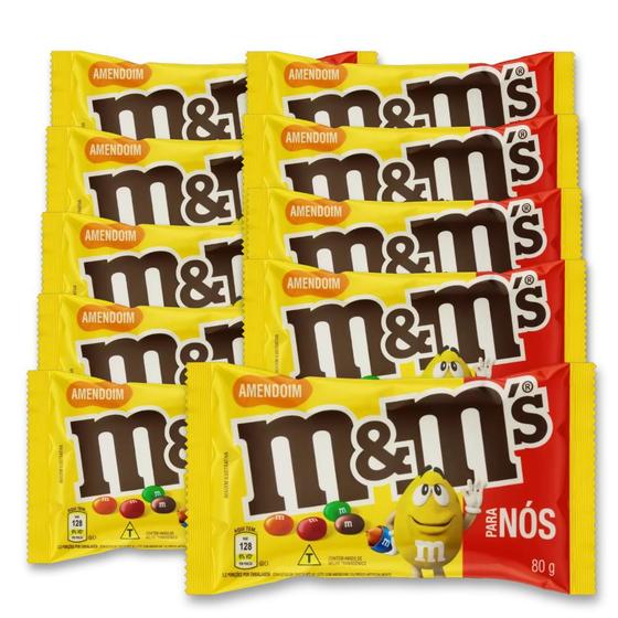Imagem de M&Ms Amendoim e Chocolate Mars Kit 10 unidades de 80g
