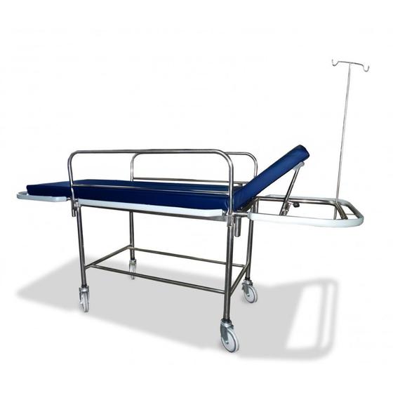 Imagem de Maca Carro Padiola Hospitalar Inox Azul Marinho Com Rodízios e Suporte de Soro