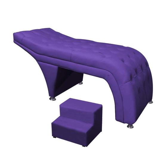 Imagem de Maca Estética Com Escada Capitonê Brunet Cilios Sobrancelha Tatuagem Maquiagem Suede Roxo - D house Decor