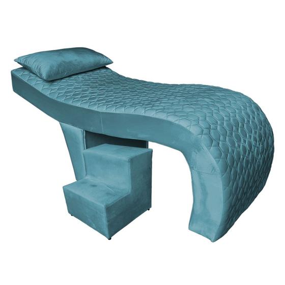 Imagem de Maca Estética Ergonômica Matelassê 0,60m Isabella com Escada Veludo Azul Turquesa - Pallazio